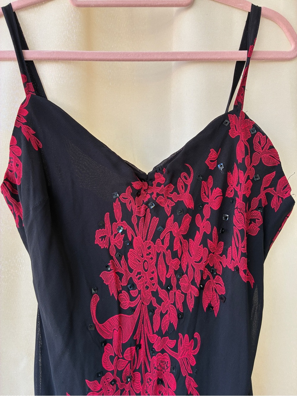 Vintage Bias Cut Dress Dark Fairy Black With Red Roses Beaded by Eva Blu M - Picture 3 of 13